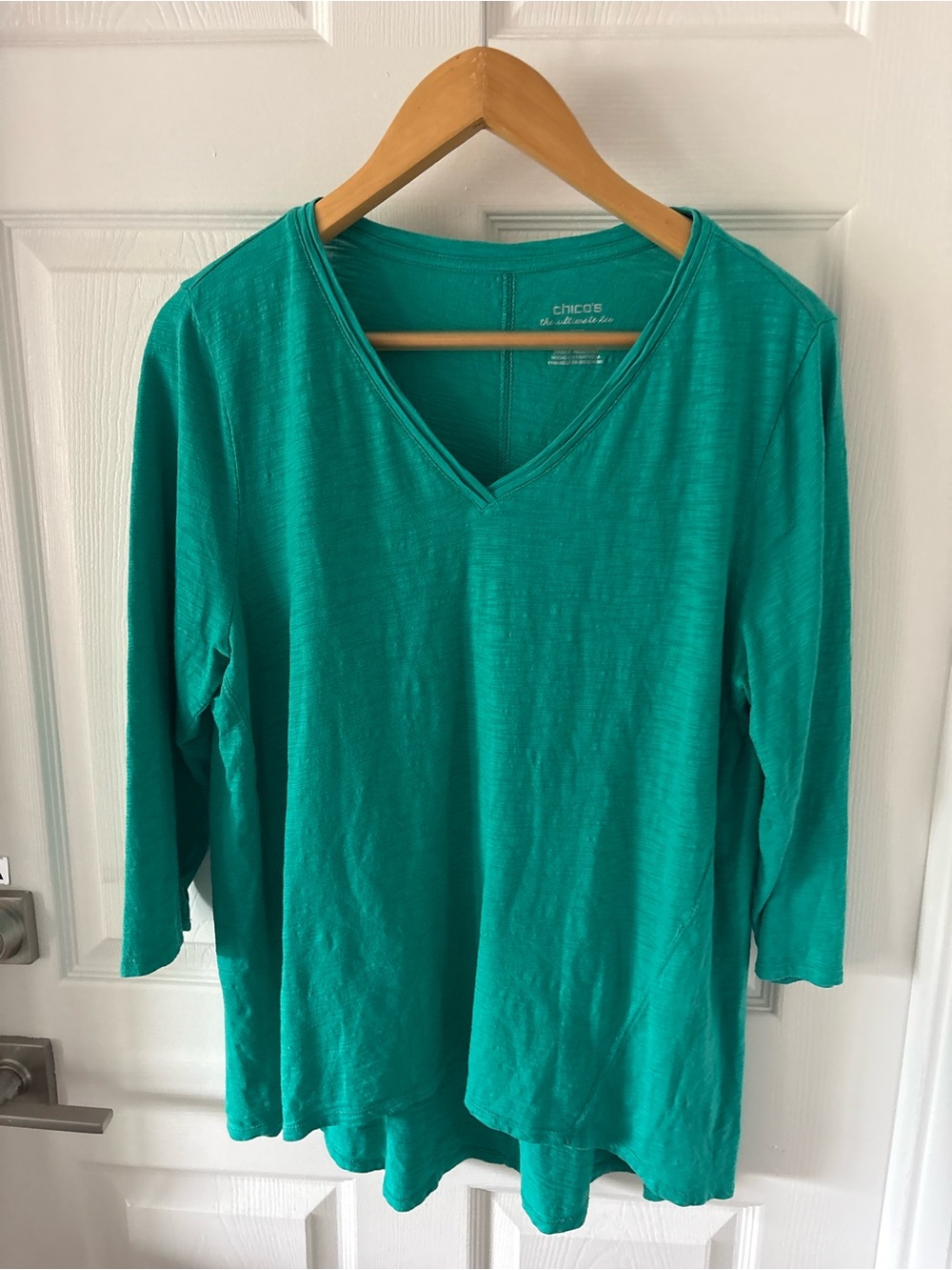 Chico's Teal V-Neck 3/4 Sleeve Women's Top Size 3